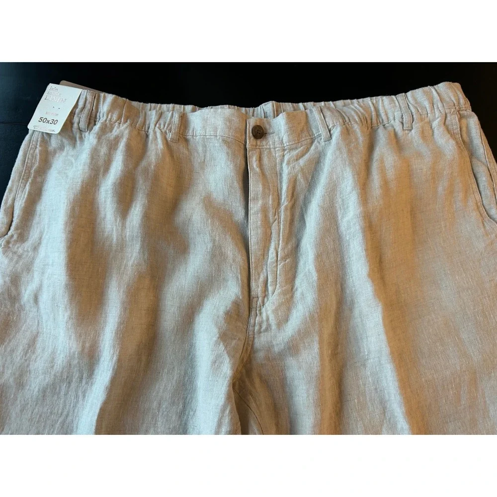 Men's Caribbean isle sands linen pants elastic waist big man 50 x 30 beige